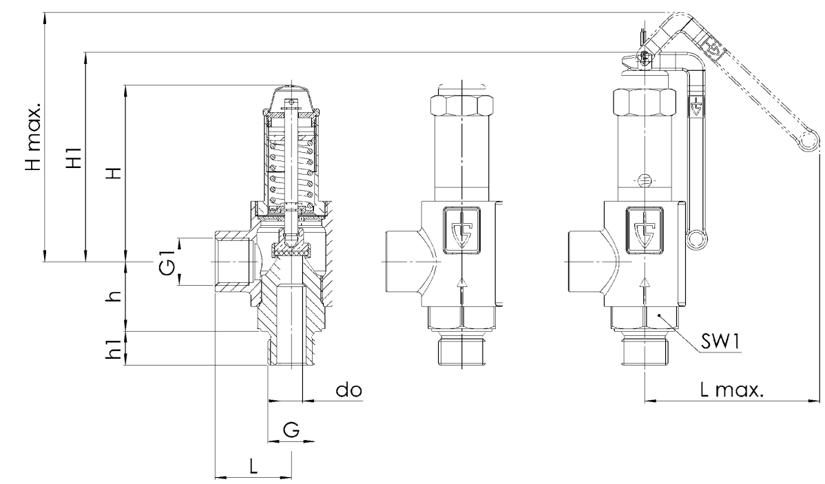 Zawór bezpieczeństwa Seria 461, Rozmiar gwintu (2): 3/8" B