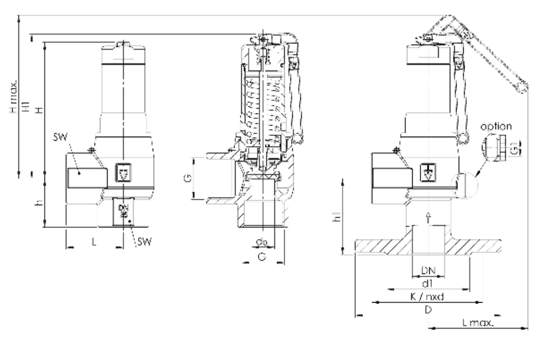 Zawór bezpieczeństwa Seria 642, Rozmiar gwintu (2): 2.1/2"