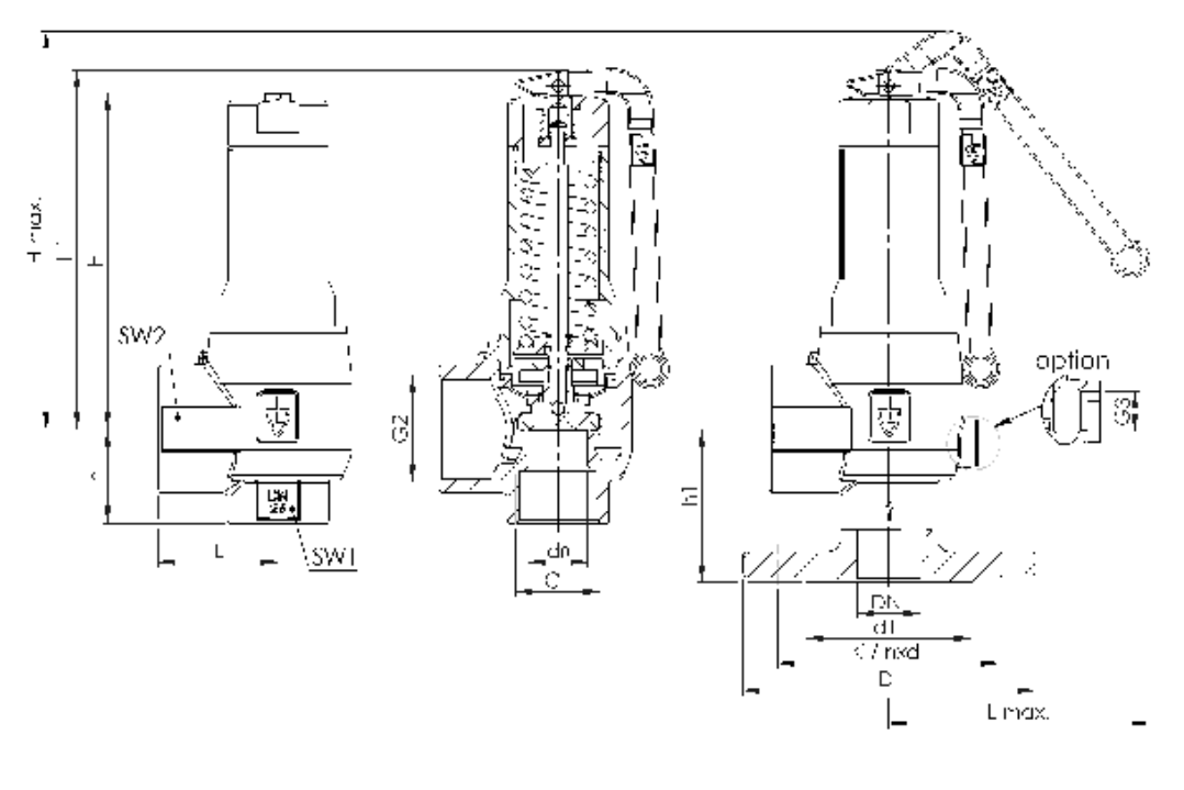 Zawór bezpieczeństwa Seria 645, Rozmiar gwintu (2): 1/2" B