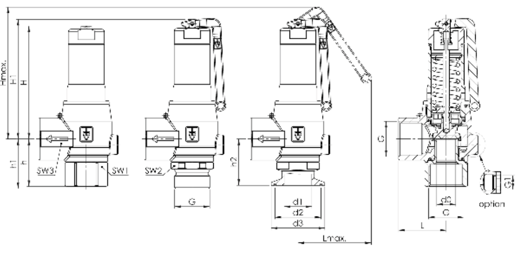 Zawór bezpieczeństwa Seria 6420, Rozmiar gwintu (2): 2.1/2
