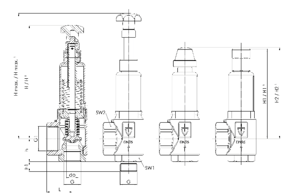 Zawór bezpieczeństwa Seria 853, Rozmiar gwintu (2): 1/2" B
