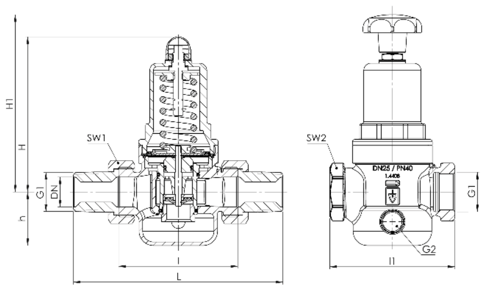 Zawór bezpieczeństwa Seria 430, Rozmiar gwintu (2): 1/2" B