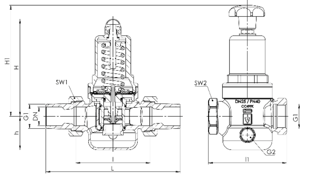 Zawór bezpieczeństwa Seria 630, Rozmiar gwintu (2): 1/2" B