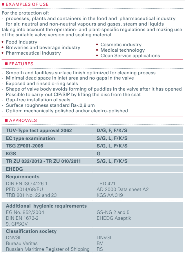 Zawór bezpieczeństwa Seria higieniczna 400
