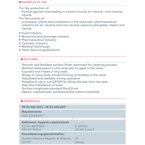 Zawór bezpieczeństwa Seria higieniczna 400.5