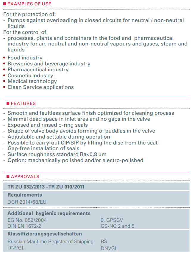 Zawór bezpieczeństwa Seria higieniczna 400.5