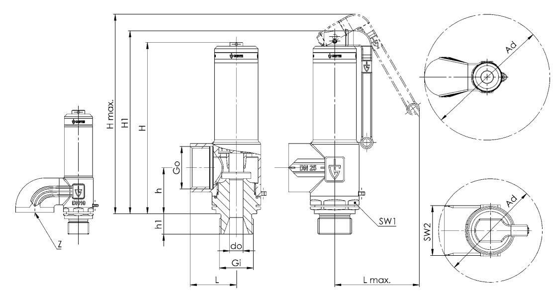 Zawór bezpieczeństwa Seria 2480, Rozmiar gwintu (2): 1/2" 
