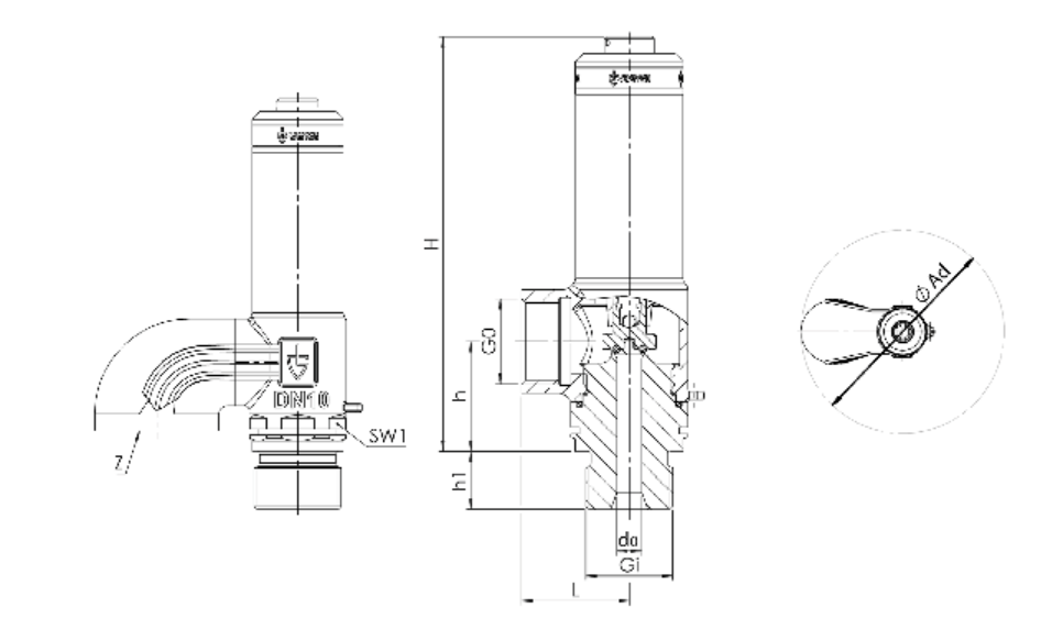 Zawór bezpieczeństwa Seria 2580, Rozmiar gwintu (2): 3/8"