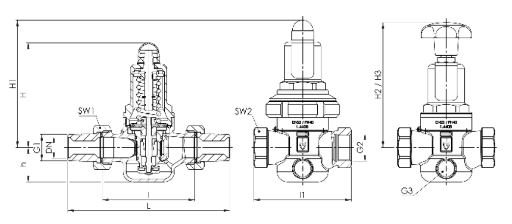 Zawór redukujący ciśnienie Seria 481, Rozmiar gwintu (2):