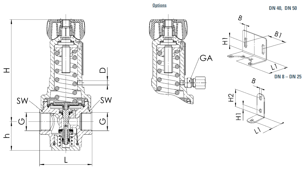 Zawór redukujący ciśnienie Seria 484, Rozmiar gwintu (2):