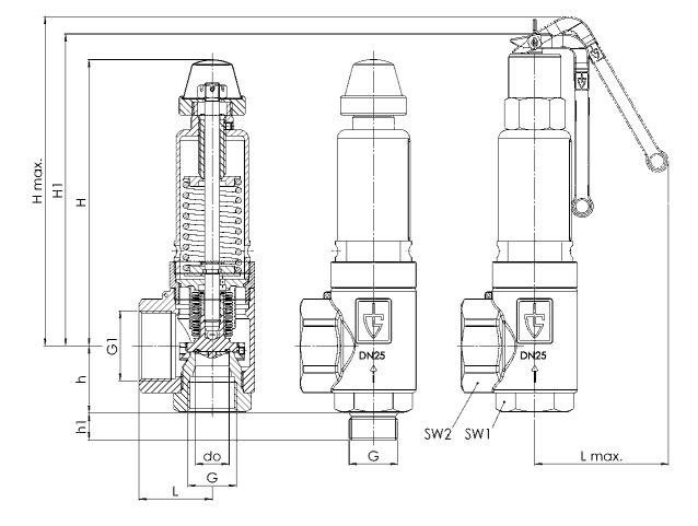 Zawór bezpieczeństwa Seria 451bH, Rozmiar gwintu (2): 1/2"
