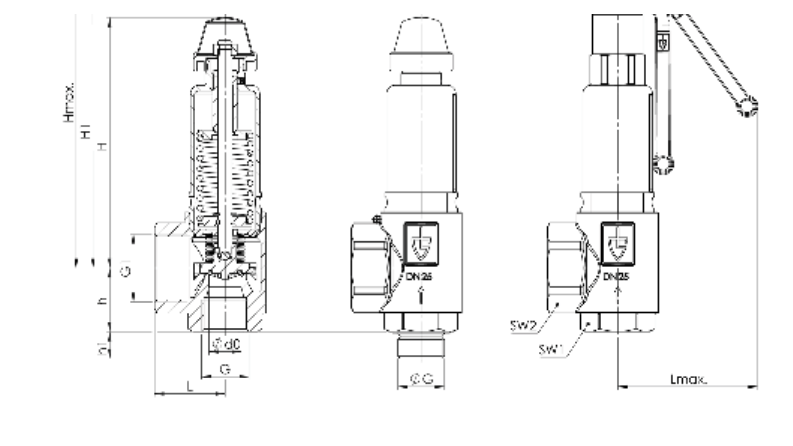 Zawór bezpieczeństwa Seria 851bH, Rozmiar gwintu (2): 1/2"