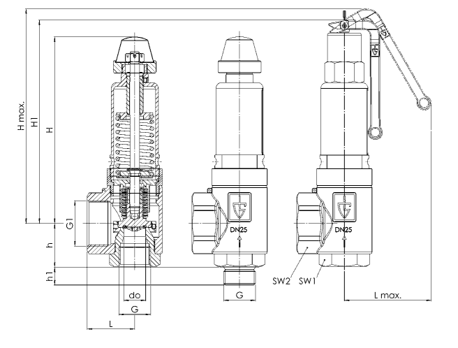 Zawór bezpieczeństwa Seria 451bHF, Rozmiar gwintu (2): 3/4