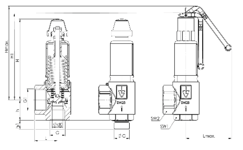 Zawór bezpieczeństwa Seria 851bHF, Rozmiar gwintu (2): 1/2