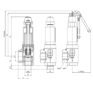 Zawór bezpieczeństwa Seria 451bG, Rozmiar gwintu (2): 1/2"