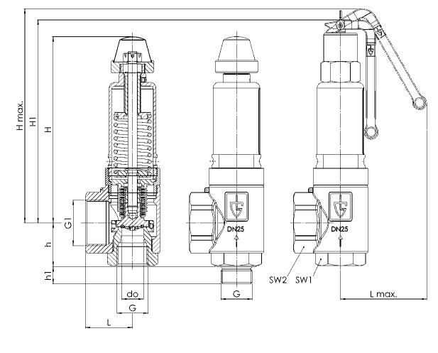 Zawór bezpieczeństwa Seria 451bG, Rozmiar gwintu (2): 1/2"
