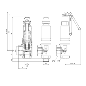 Zawór bezpieczeństwa Seria 451bH, Rozmiar gwintu (2): 1/2"