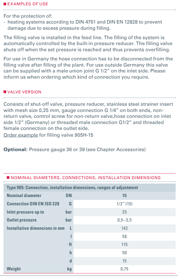 Zawór napełniający Typ 905H