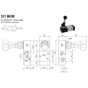 Zawór sterowany manualnie 321 ML90/LL90/CL90, Funkcje: Bez 