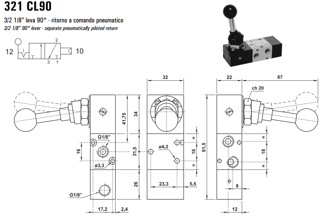 Zawór sterowany manualnie 321 ML90/LL90/CL90, Funkcje: Bez 