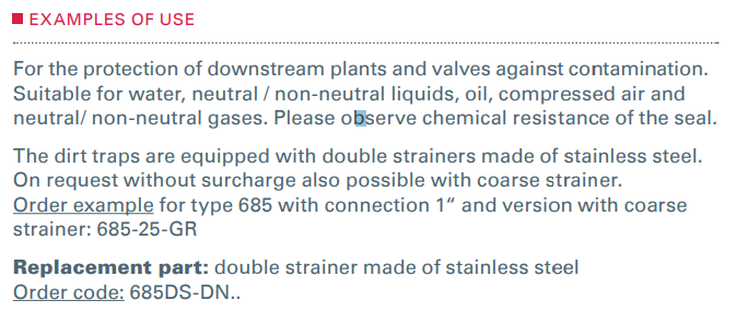 Filtr Typ 685, Rozmiar gwintu (2): 2" BSPP, Średnica nomina