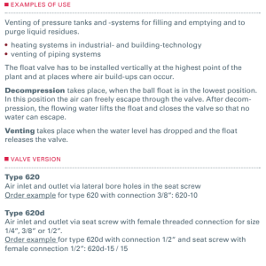 Zawór pływakowy Typ 620, Rozmiar gwintu (2): 1/2" BSPP, Ś