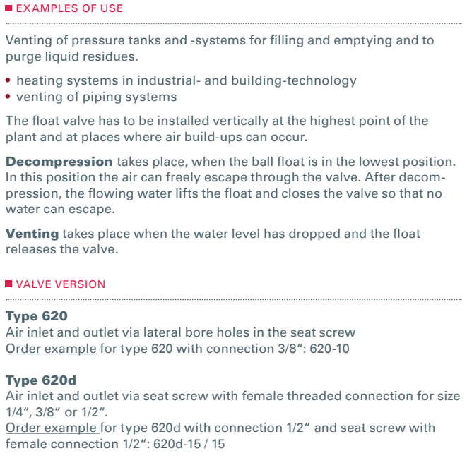 Zawór pływakowy Typ 620, Rozmiar gwintu (2): 1/2" BSPP, Ś