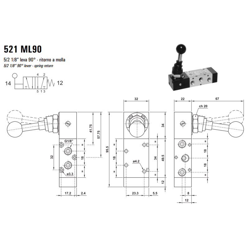 Zawór sterowany manualnie 521 ML90/LL90/CL90, Funkcje: Bez 