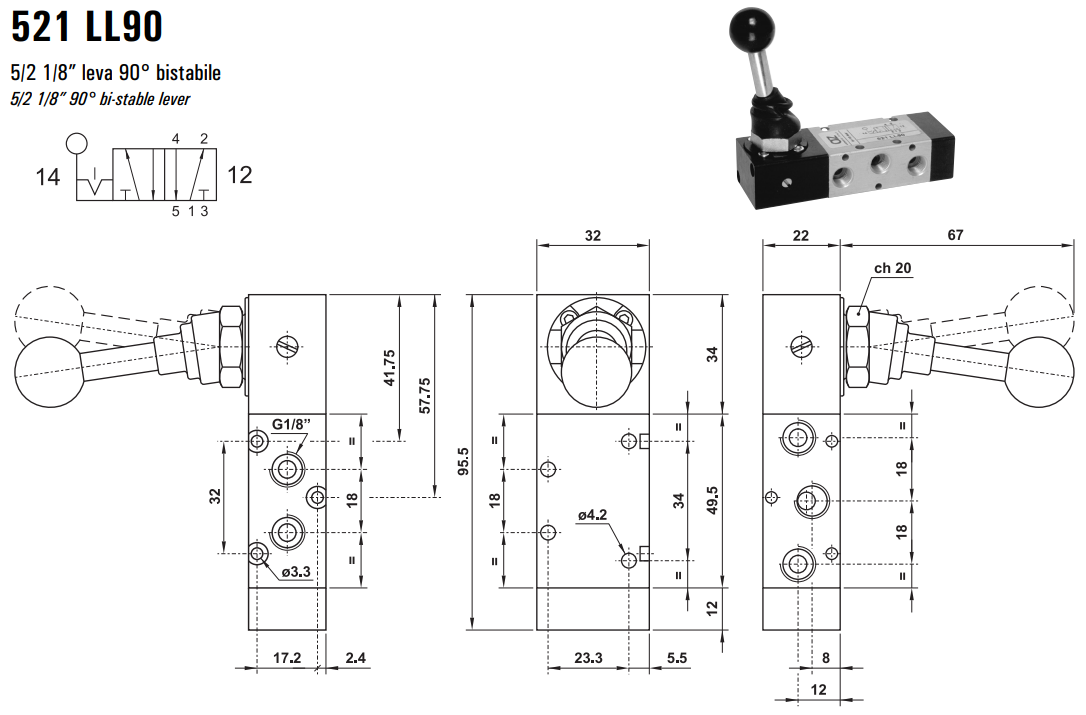 Zawór sterowany manualnie 521 ML90/LL90/CL90, Funkcje: Bez 