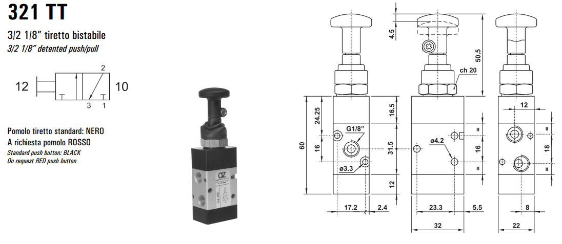 Zawór sterowany manualnie 321 MT/TT/CT/CTT, Funkcje: Bez sp