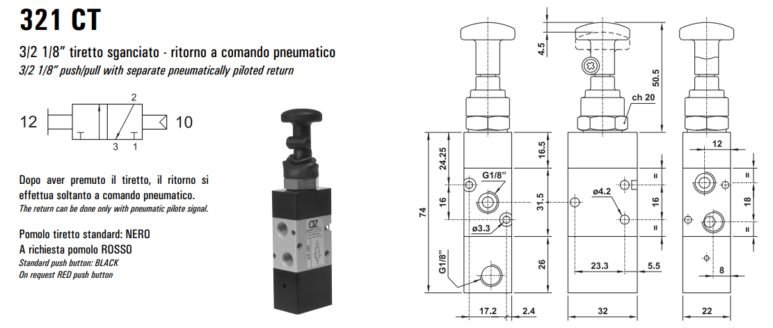 Zawór sterowany manualnie 321 MT/TT/CT/CTT, Funkcje: Bez sp