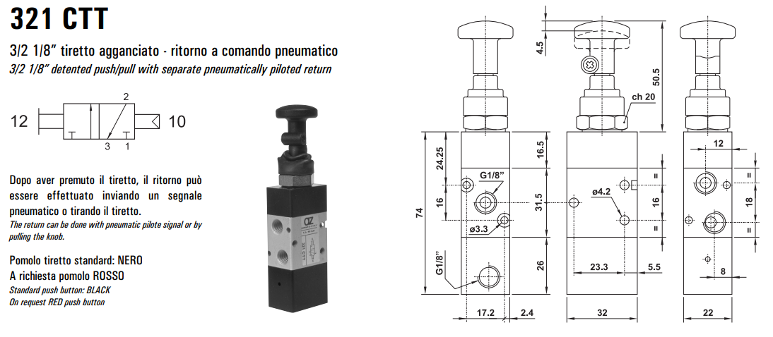 Zawór sterowany manualnie 321 MT/TT/CT/CTT, Funkcje: Bez sp
