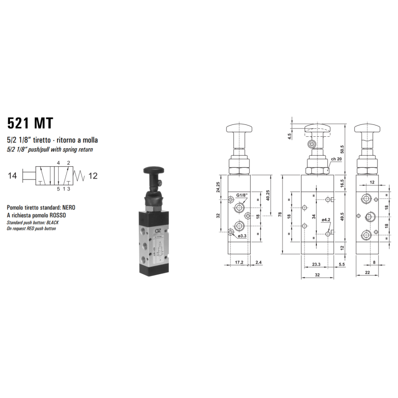 Zawór sterowany manualnie 521 MT/TTCT/CTT, Funkcje: Bez spr