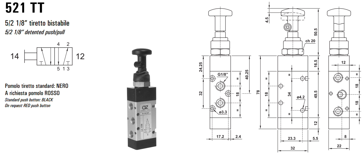 Zawór sterowany manualnie 521 MT/TTCT/CTT, Funkcje: Bez spr