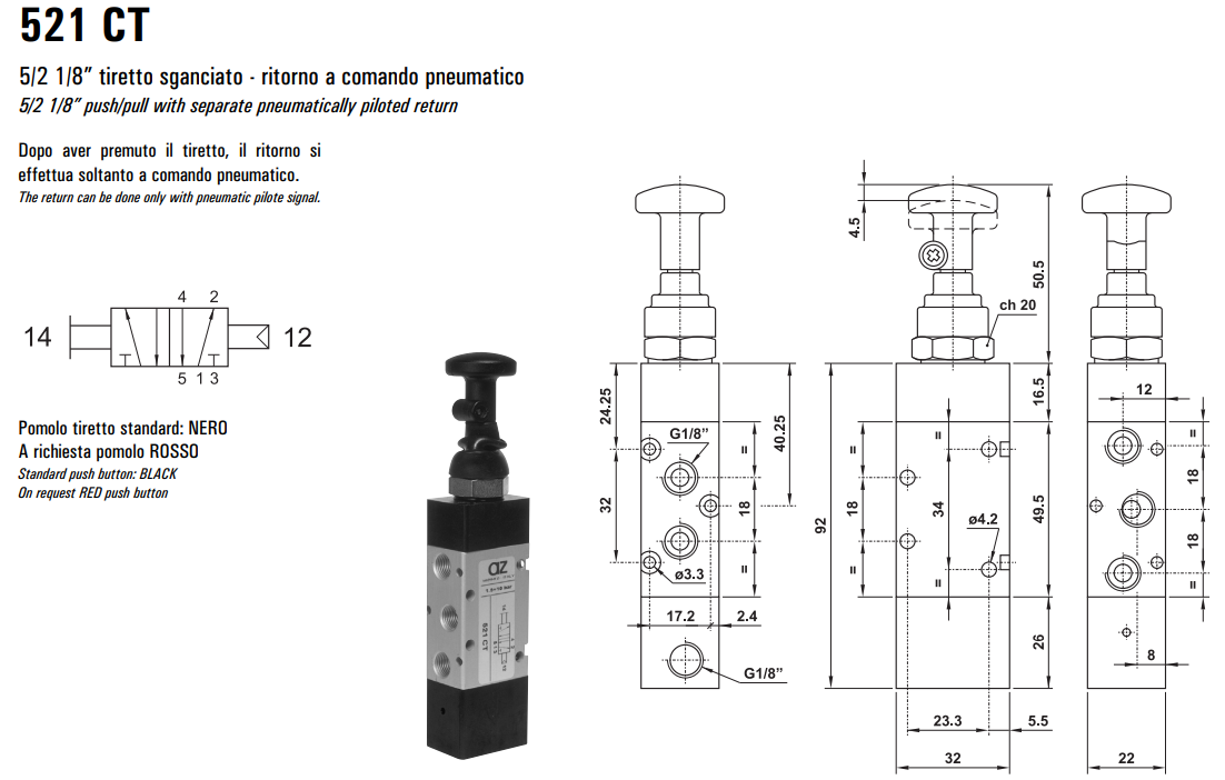 Zawór sterowany manualnie 521 MT/TTCT/CTT, Funkcje: Bez spr