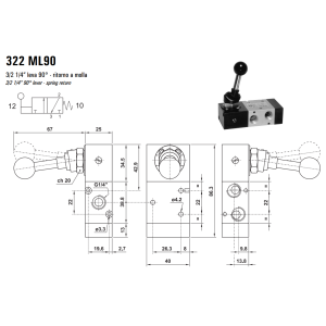 Zawór sterowany manualnie 322 ML90/LL90CL90, Funkcje: Bez s