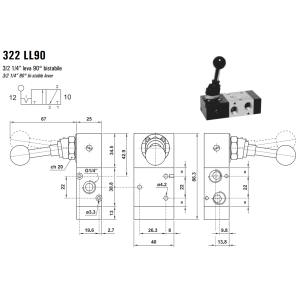 Zawór sterowany manualnie 322 ML90/LL90CL90, Funkcje: Bez s