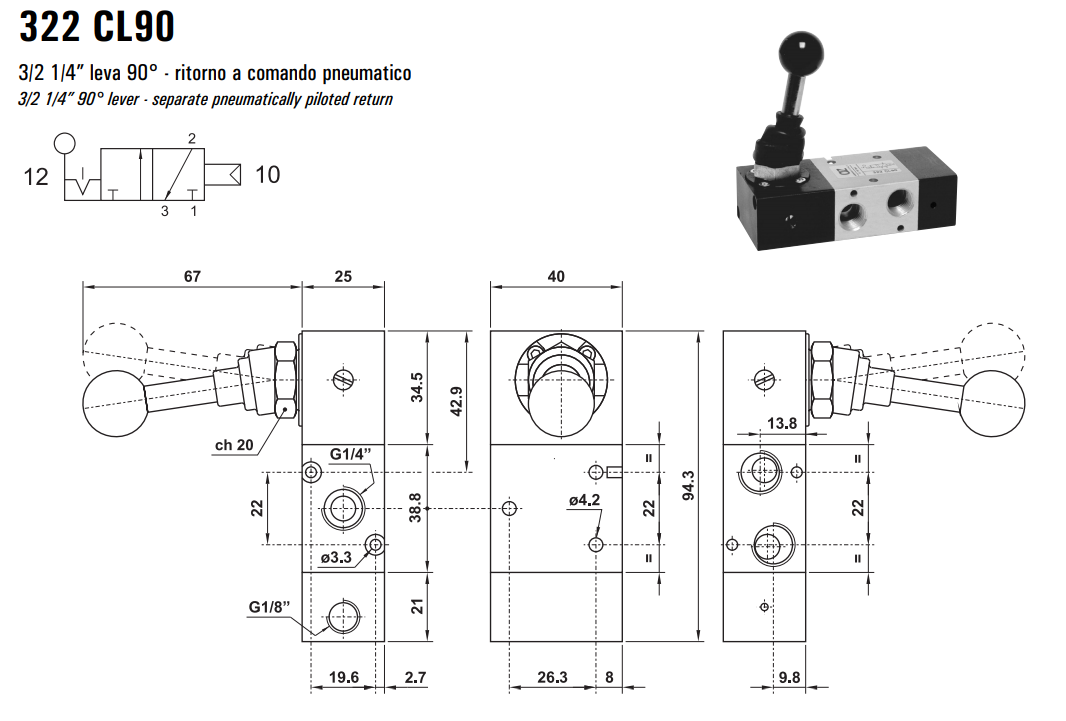Zawór sterowany manualnie 322 ML90/LL90CL90, Funkcje: Bez s