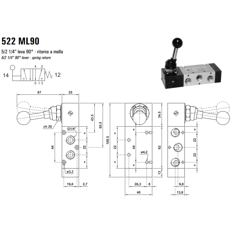 Zawór sterowany manualnie 522 ML90/LL90/CL90, Funkcje: Bez 