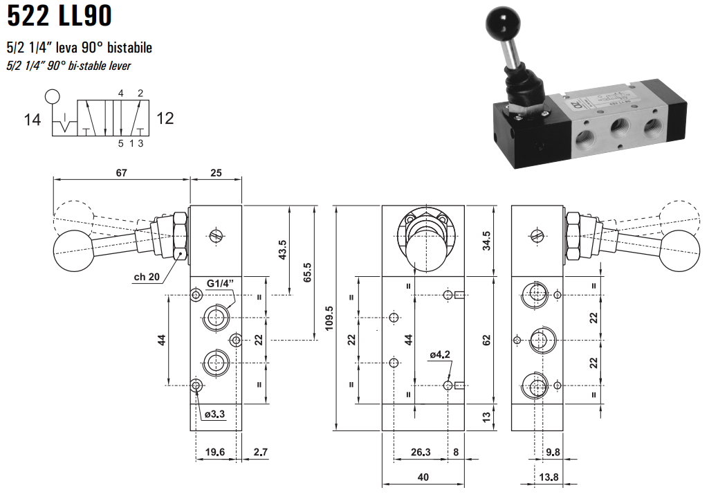 Zawór sterowany manualnie 522 ML90/LL90/CL90, Funkcje: Bez 