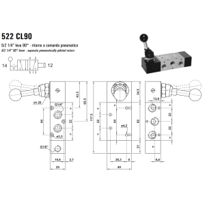Zawór sterowany manualnie 522 ML90/LL90/CL90, Funkcje: Bez 