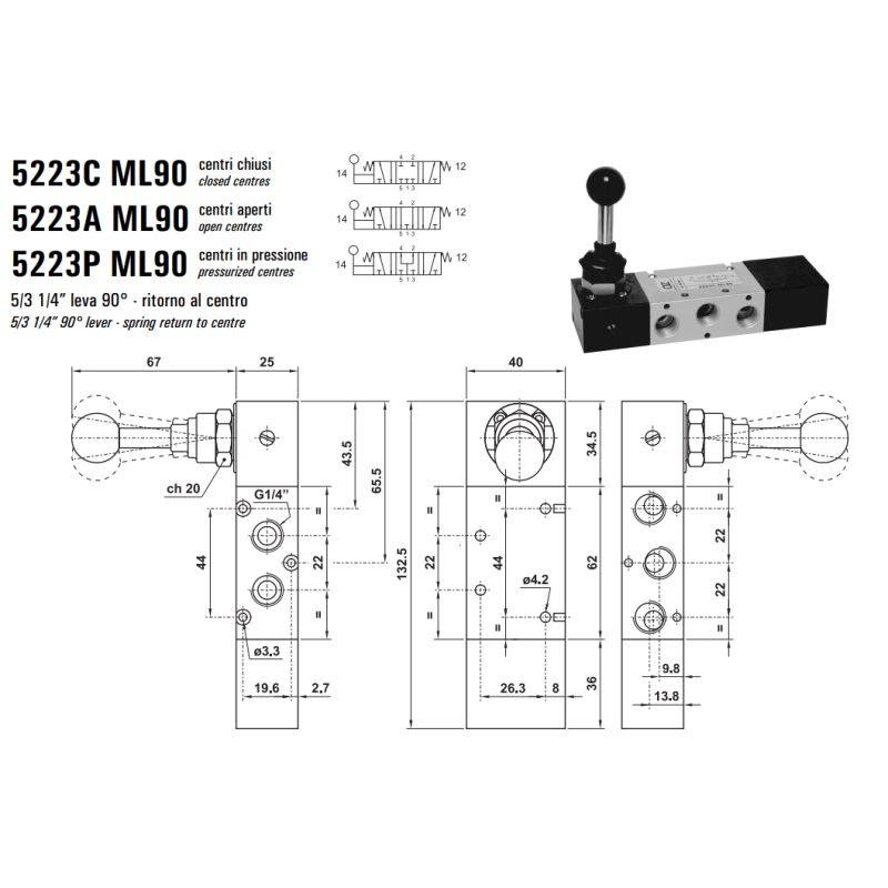 Zawór sterowany manualnie 5223 C/A/P ML90/LL90, Elektrozawo