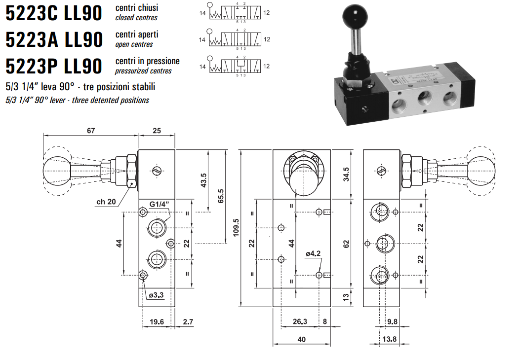 Zawór sterowany manualnie 5223 C/A/P ML90/LL90, Elektrozawo