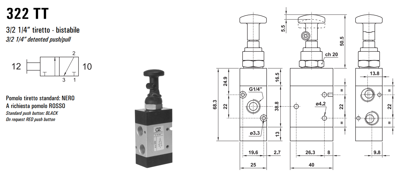Zawór sterowany manualnie 322 MT/TT, Funkcje: Bez sprężyn