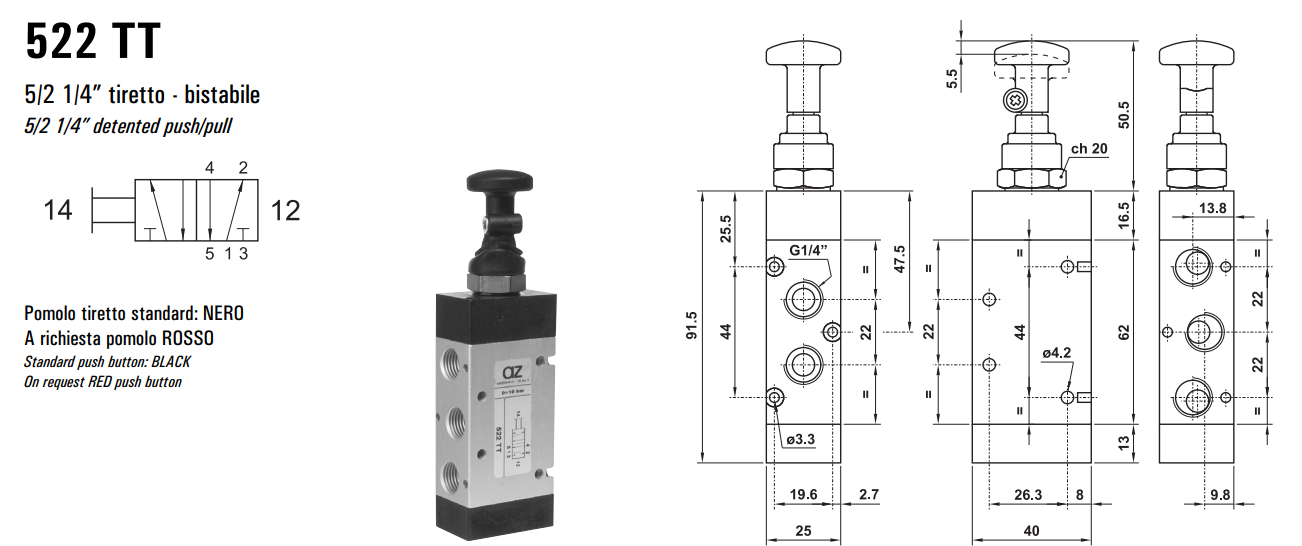 Zawór sterowany manualnie 522 MT/TT, Funkcje: Bez sprężyn