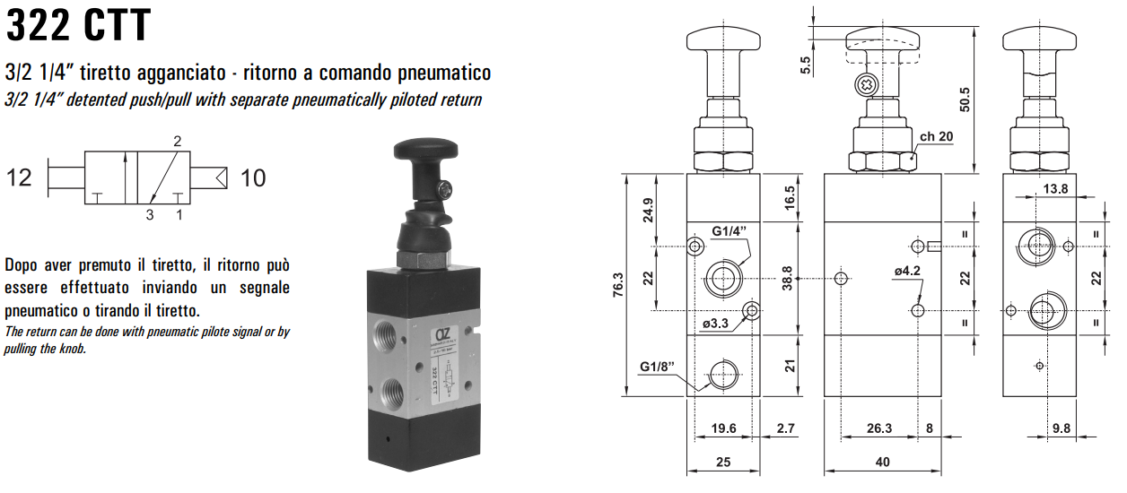 Zawór sterowany manualnie 322 CT/CTT