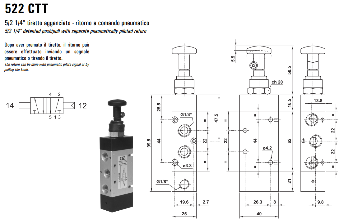 Zawór sterowany manualnie 522 CT/CTT