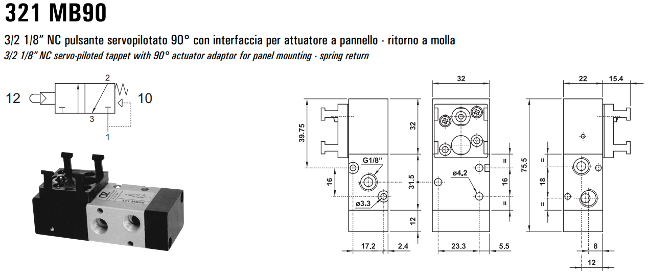 Zawór 321 sterowany manualnie przyciskiem