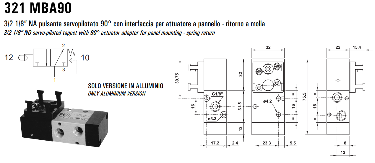 Zawór 321 sterowany manualnie przyciskiem