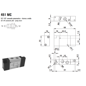 Zawór 451 MC/CC pneumatyczny 16mm